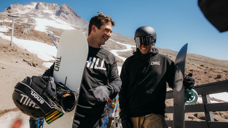 Cole Ogutu, right, and Ben Clark, Chill’s CEO, at Timberline Lodge on Mount Hood, OR.